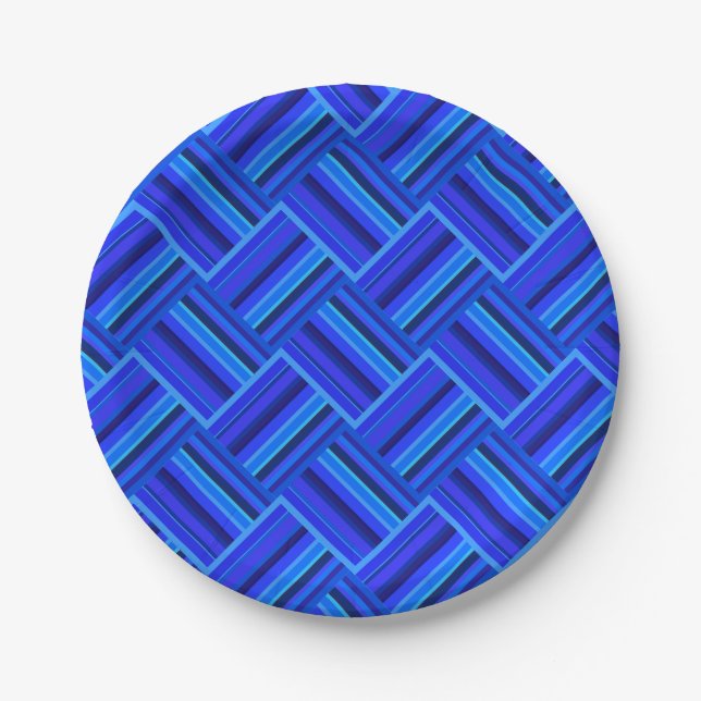 Plato De Papel Patrón de tejido diagonal de franjas azules (Anverso)