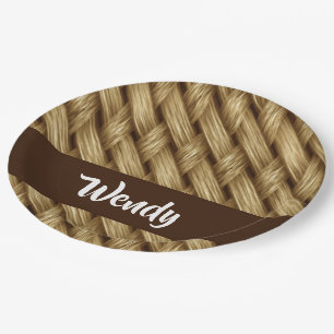 Plato De Papel Patrón de tejido marrón