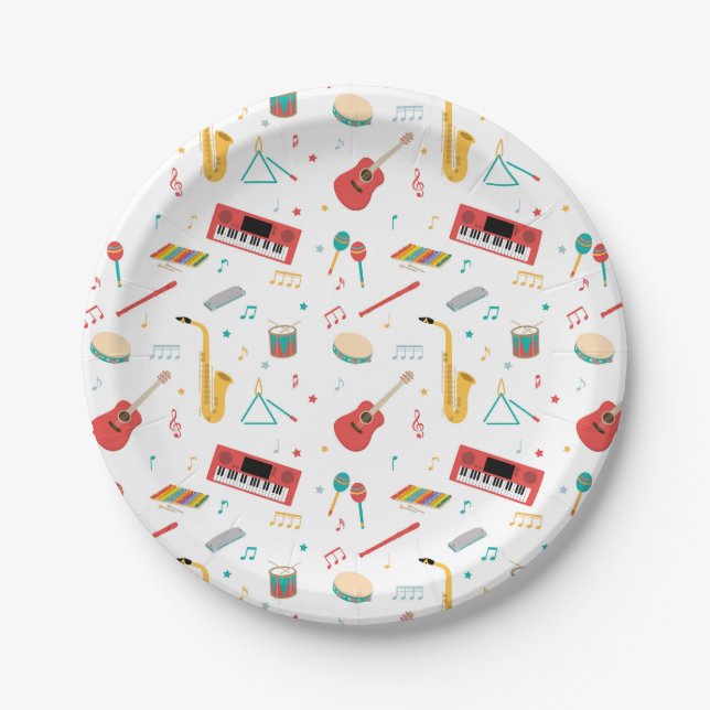 Plato De Papel Patrón de tema musical de instrumentos musicales (Anverso)