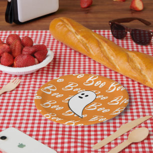 Plato De Papel Patrón de texto boo naranja blanco de Halloween fa