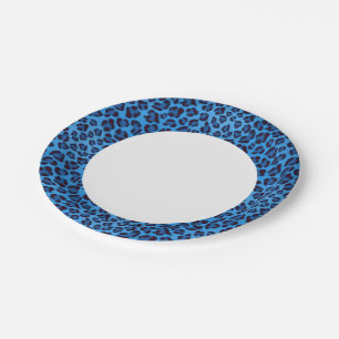 Plato De Papel patrón de textura de leopardo azul