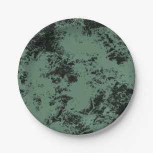 Plato De Papel Patrón de textura de mármol en negro y verde