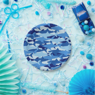 Plato De Papel Patrón de tiburón azul