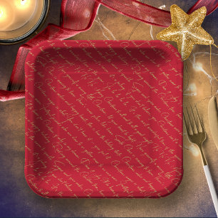 Plato De Papel Patrón de tipografía de Navidades de oro rojo#36 I