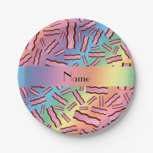 Plato De Papel Patrón de tocino arcoiris de nombre personalizado