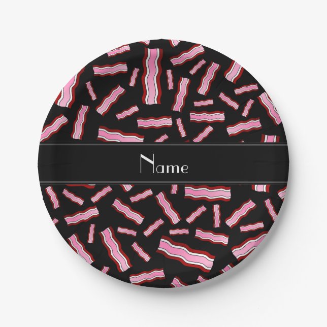 Plato De Papel Patrón de tocino negro de nombre personalizado (Anverso)
