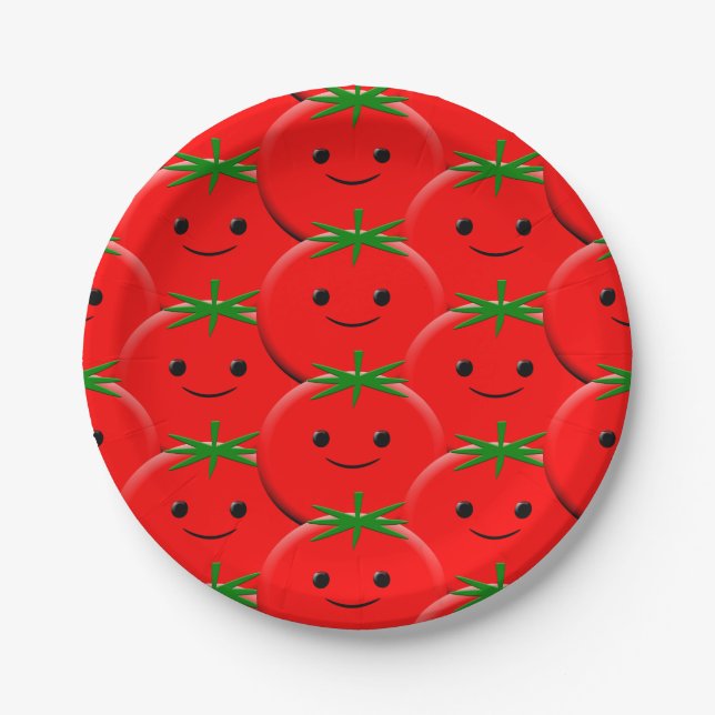 Plato De Papel Patrón de tomate rojo (Anverso)