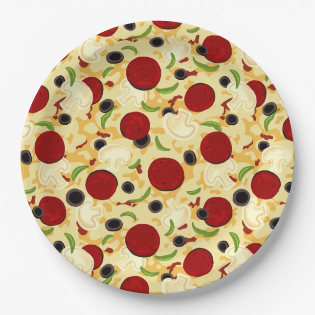 Plato De Papel Patrón de topes de pizza (Anverso)