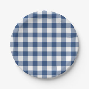 Plato De Papel Patrón de tracción de Gingham de Blue Classic