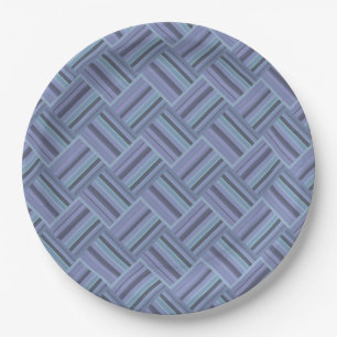 Plato De Papel Patrón de trama de rayas diagonales azul-gris