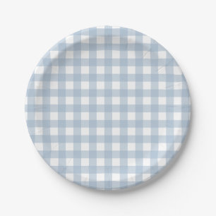 Plato De Papel Patrón de trazo de tracción de Gingham azul minima