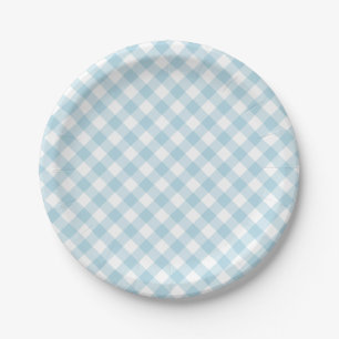 Plato De Papel Patrón de trazo ligero azul de Gingham