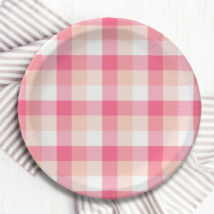 Plato De Papel Patrón de trazos de tartán rosado