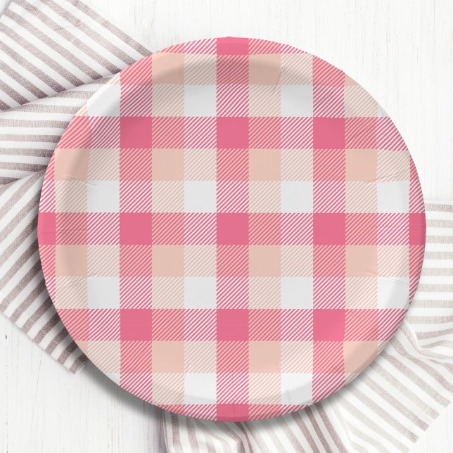Plato De Papel Patrón de trazos de tartán rosado (Subido por el creador)