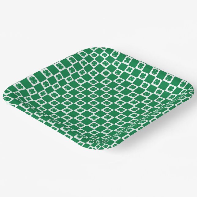 Plato De Papel Patrón de trébol de Shamrock verde y blanco contro (Angular)