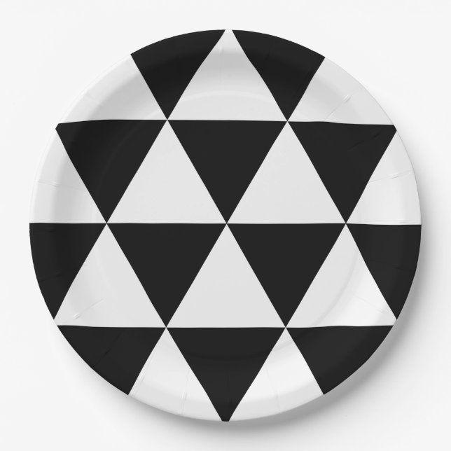 Plato De Papel Patrón de triángulo en blanco y negro (Anverso)