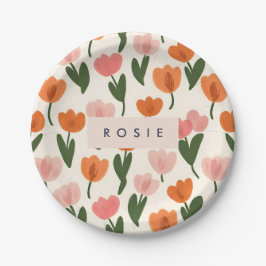 Plato De Papel Patrón de tulipán de manantial cúbico personalizad