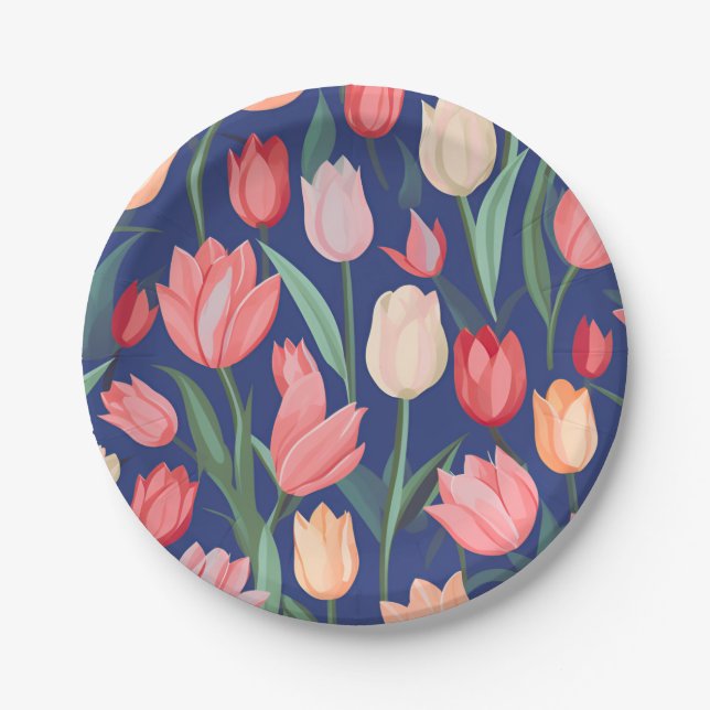 Plato De Papel Patrón de tulipanes. (Anverso)
