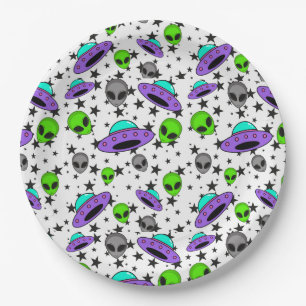 Plato De Papel patrón de ufo alienígena y estrella