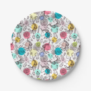 Plato De Papel Patrón de unicornio de Bonito corto