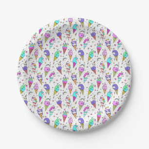 Plato De Papel Patrón de unicornio de helado lindo multicolor