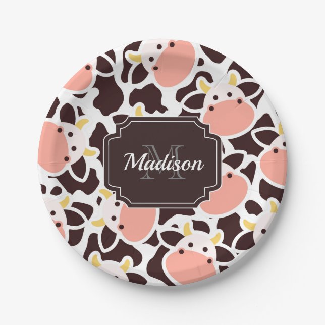 Plato De Papel Patrón de vaca circular (Anverso)
