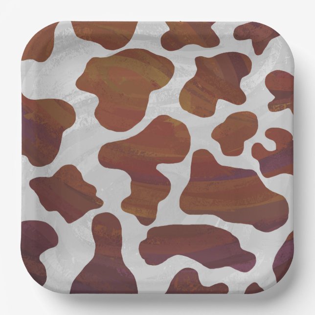 Plato De Papel Patrón de vaca rosa y blanco (Anverso)