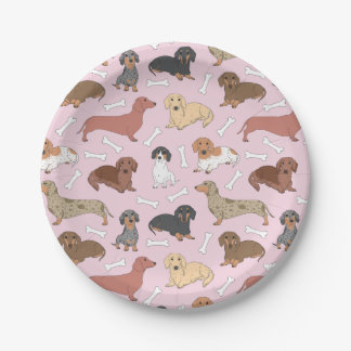 Plato De Papel patrón de variedad dachshund en rosa