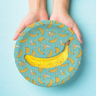 Plato De Papel Patrón de vectores de banda de banana Verde azul