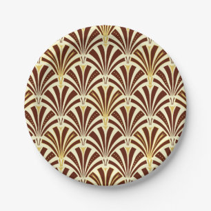 Plato De Papel Patrón de ventilador Art Déco - chocolate en cre