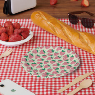 Plato De Papel Patrón de verano de fresa rosa