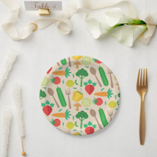 Plato De Papel Patrón de verduras coloridas y lindas 
