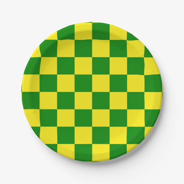 Plato De Papel Patrón de verificación verde amarillo (Anverso)