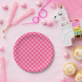 Plato De Papel Patrón de verificador rosa de luz rosa caliente