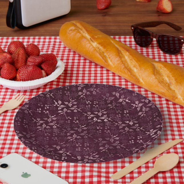Plato De Papel Patrón de Vino de Mora  (Picnic)
