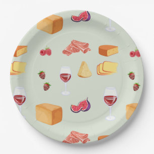 Plato De Papel Patrón de Vino y Queso