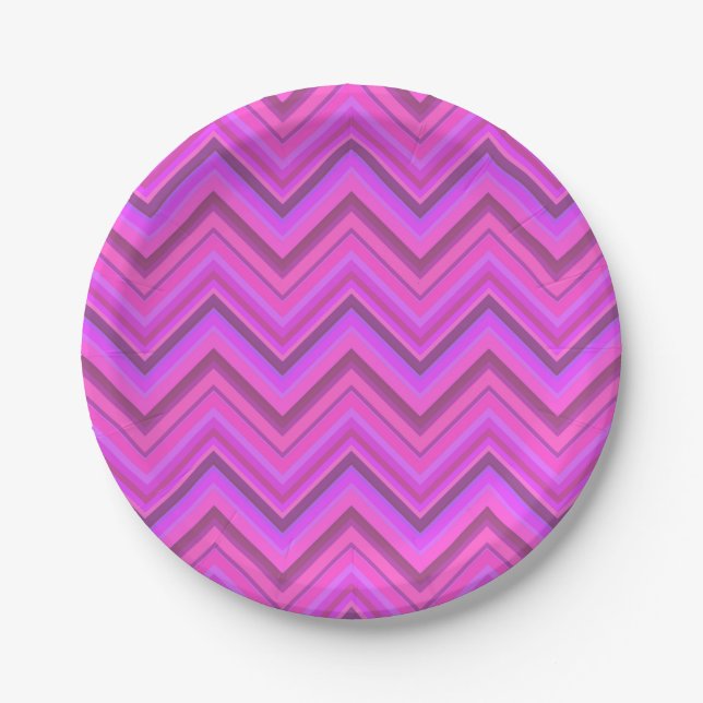 Plato De Papel Patrón de zigzag de rayas rosas (Anverso)