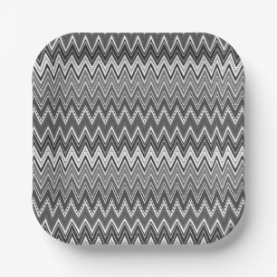 Plato De Papel Patrón de zigzag geométrico en blanco y negro