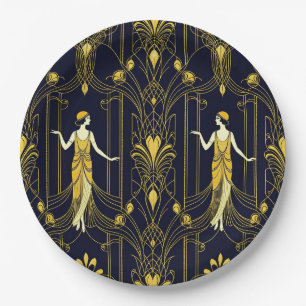 Plato De Papel Patrón decorativo dorado y negro de Gabsy