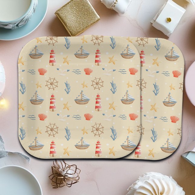 Plato De Papel Patrón del faro Boho nautical (Subido por el creador)
