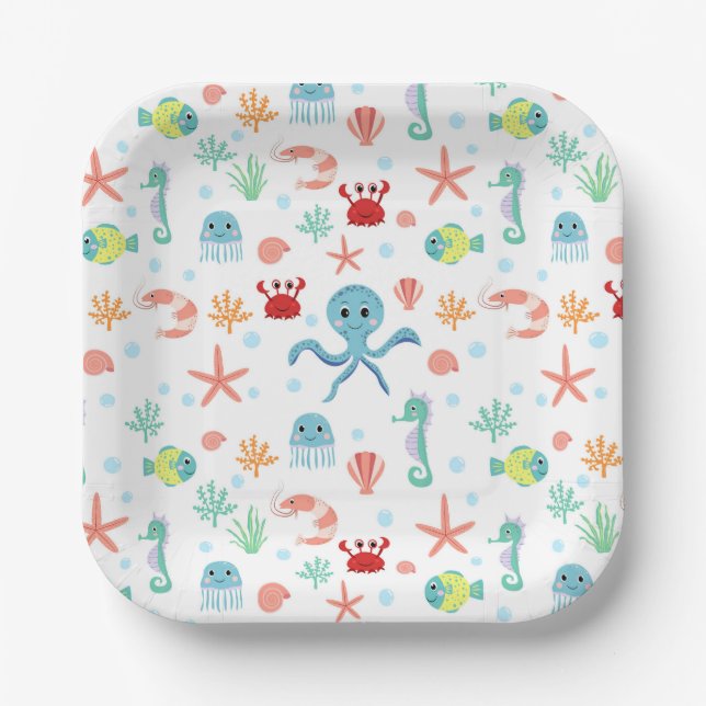 Plato De Papel Patrón del mundo marino (Anverso)