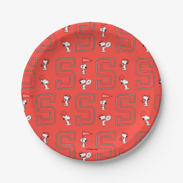 Plato De Papel Patrón deportivo Snoopy Varsity (Anverso)