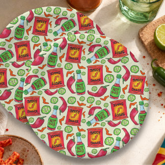 Plato De Papel Patrón Divertido de Comida Picante