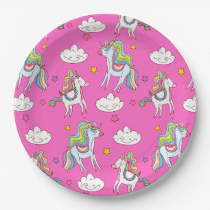 Plato De Papel Patrón divertido de unicornio