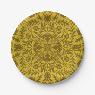 Plato De Papel Patrón dorado amarillo de viña sin costuras de Wil