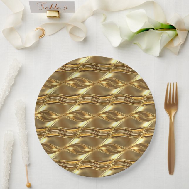 Plato De Papel Patrón dorado cautivador (Boda)