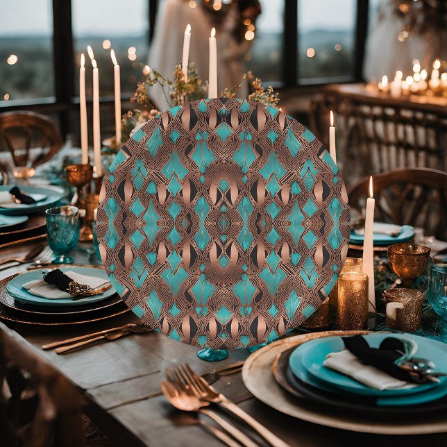 Plato De Papel Patrón elegante de cobre y turquesa (Subido por el creador)