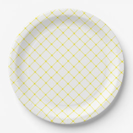 Plato De Papel Patrón elegante de enrejado amarillo brillante