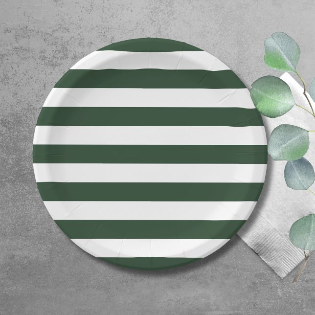 Plato De Papel Patrón elegante de rayas verdes y blancas (Subido por el creador)
