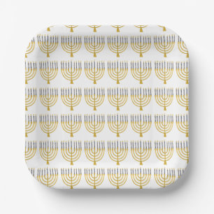 Plato De Papel Patrón elegante de velas de Menorah Hanukkah